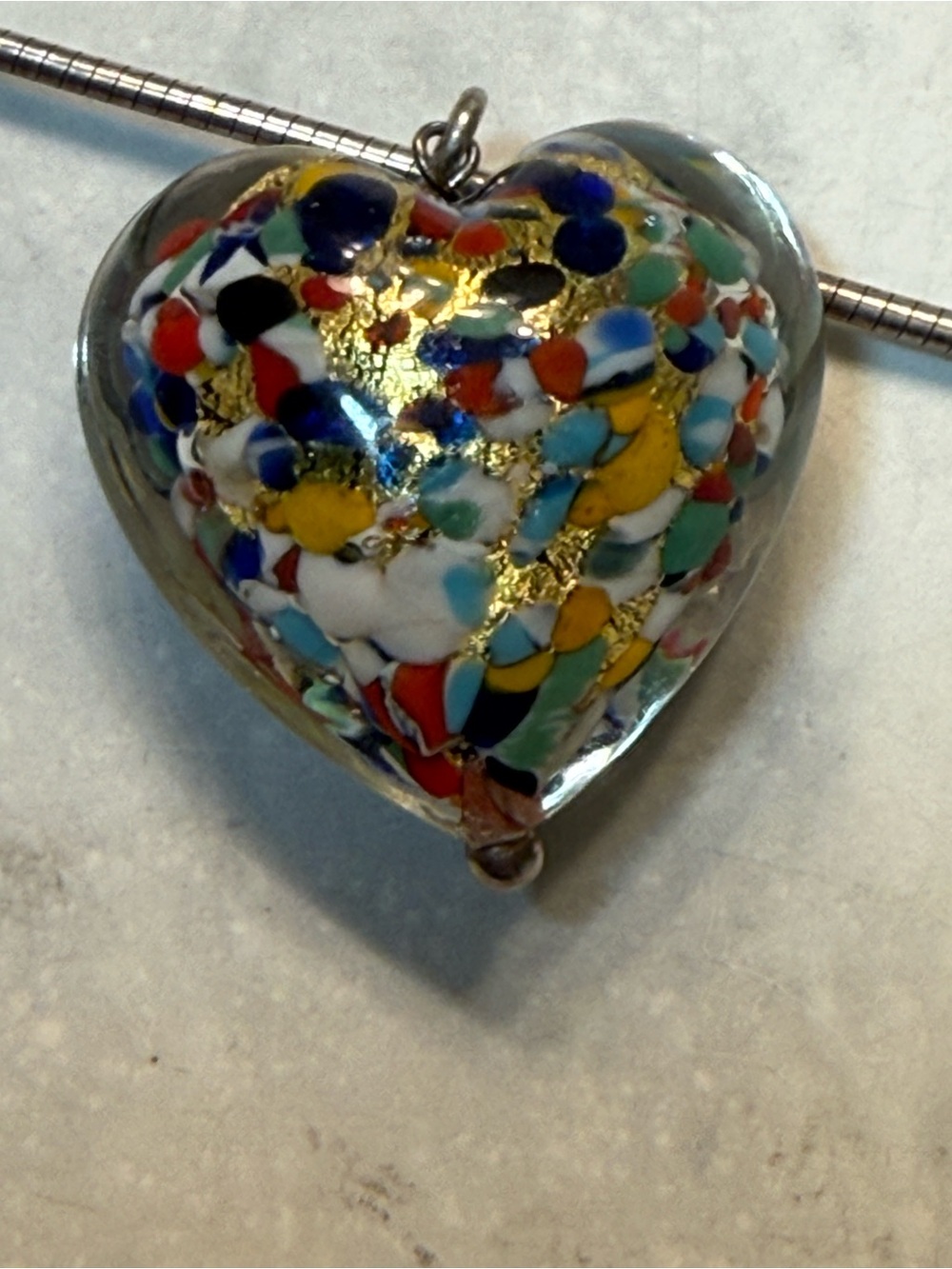 Murano Multicolor Confetti Puff Heart Pendant on a Silver 18” Necklace - Picture 4 of 9